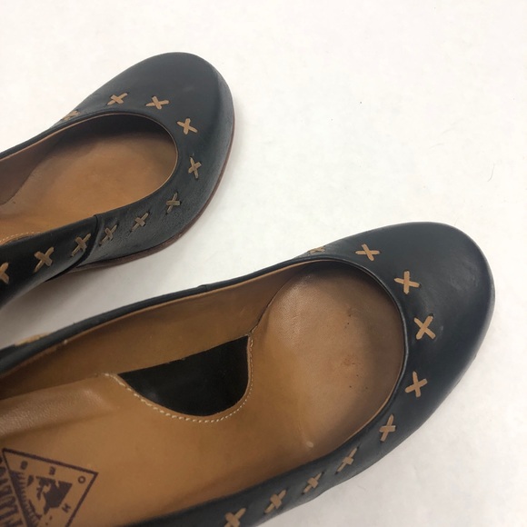 John Fluevog Black Heels with Tan Stitching - Picture 11 of 11